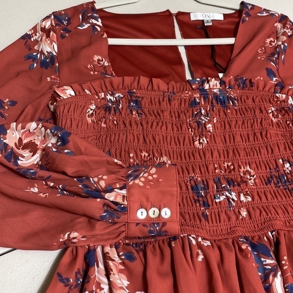 BNWT Q&A Gathered bodice Floral Long Sleeve Mini Dress - Picture 8 of 15